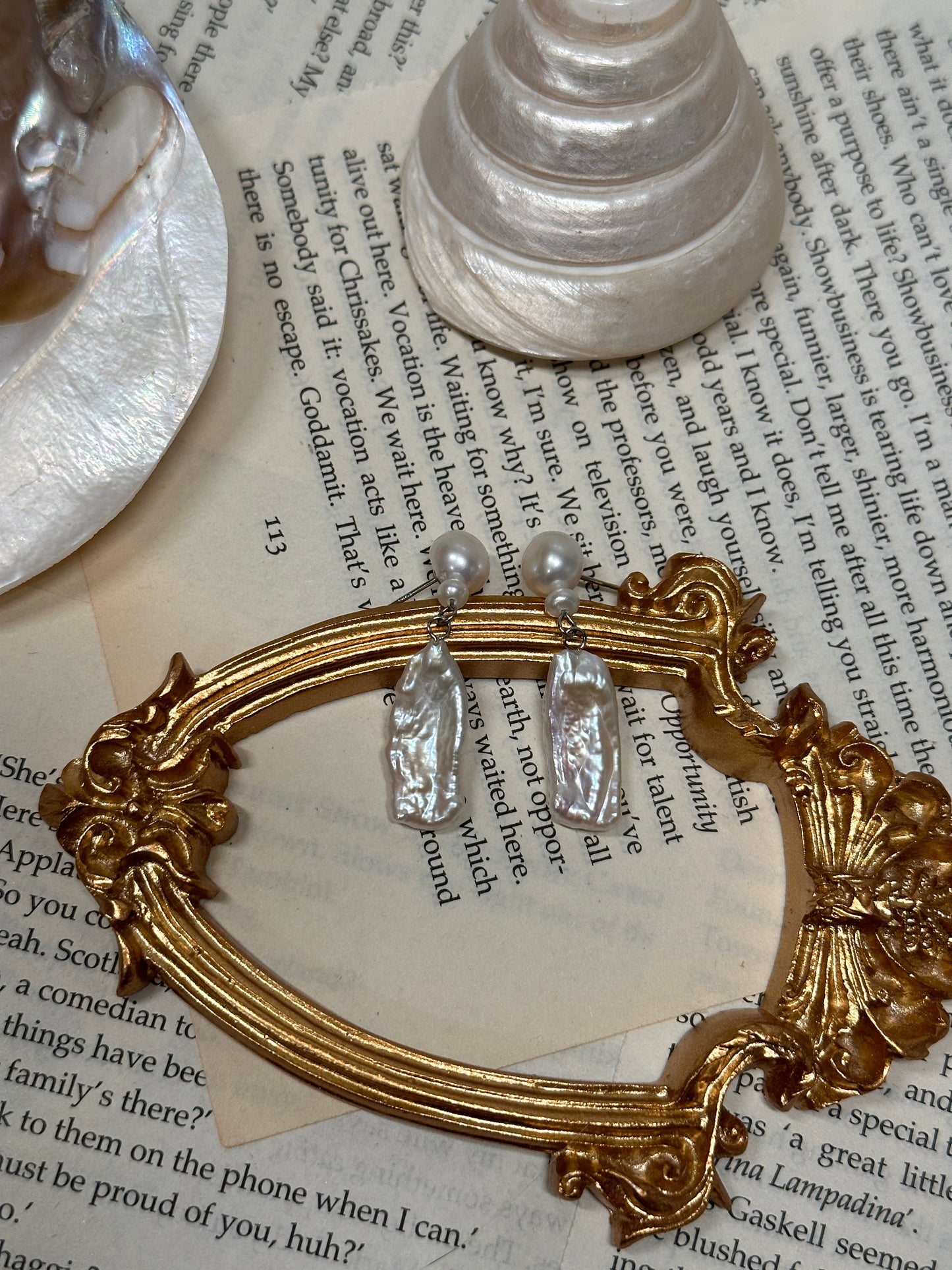 Lustrous Baroque Lute Pearl Earrings