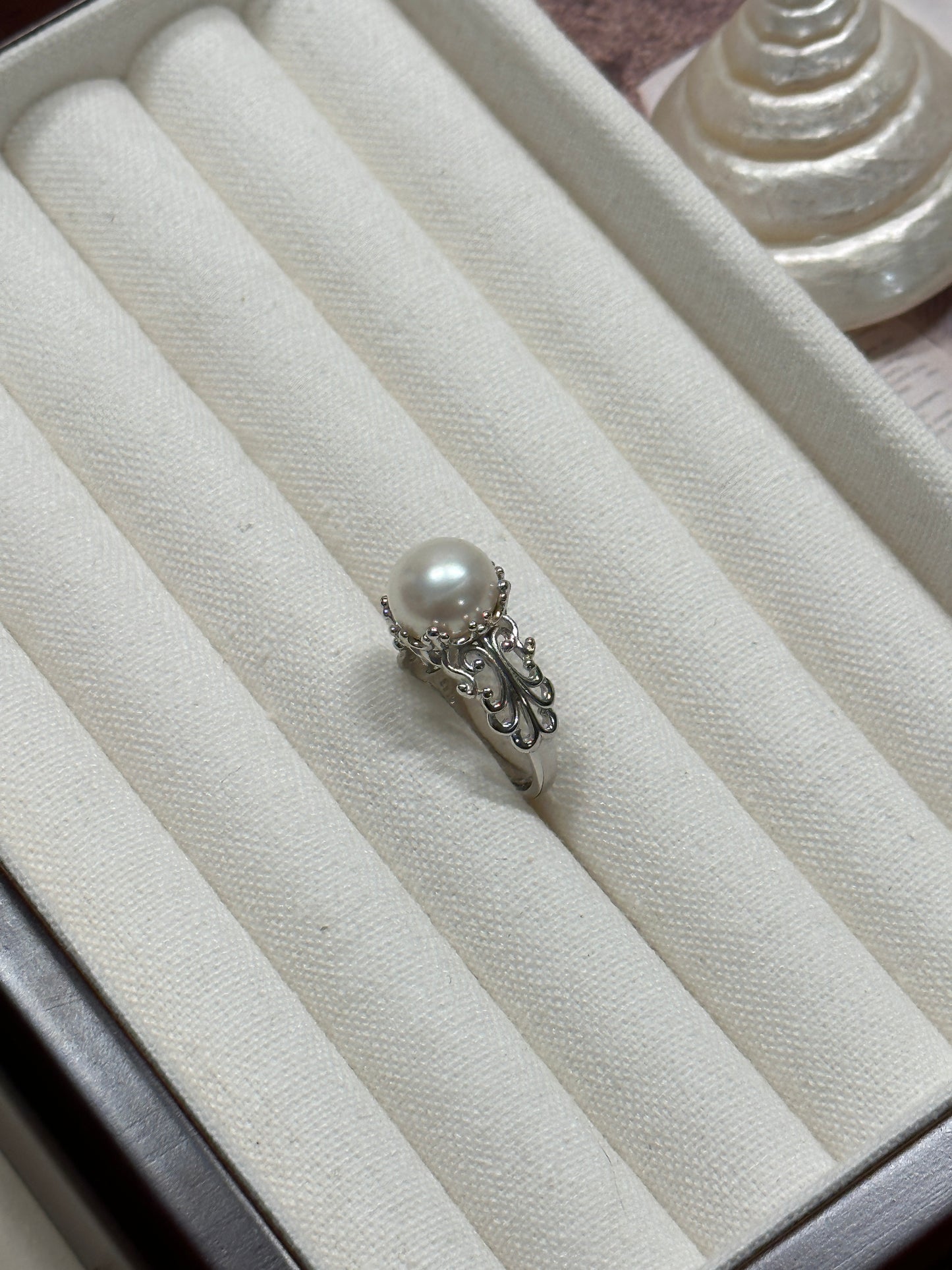 Timeless Pearl Sculpted Silver Ring