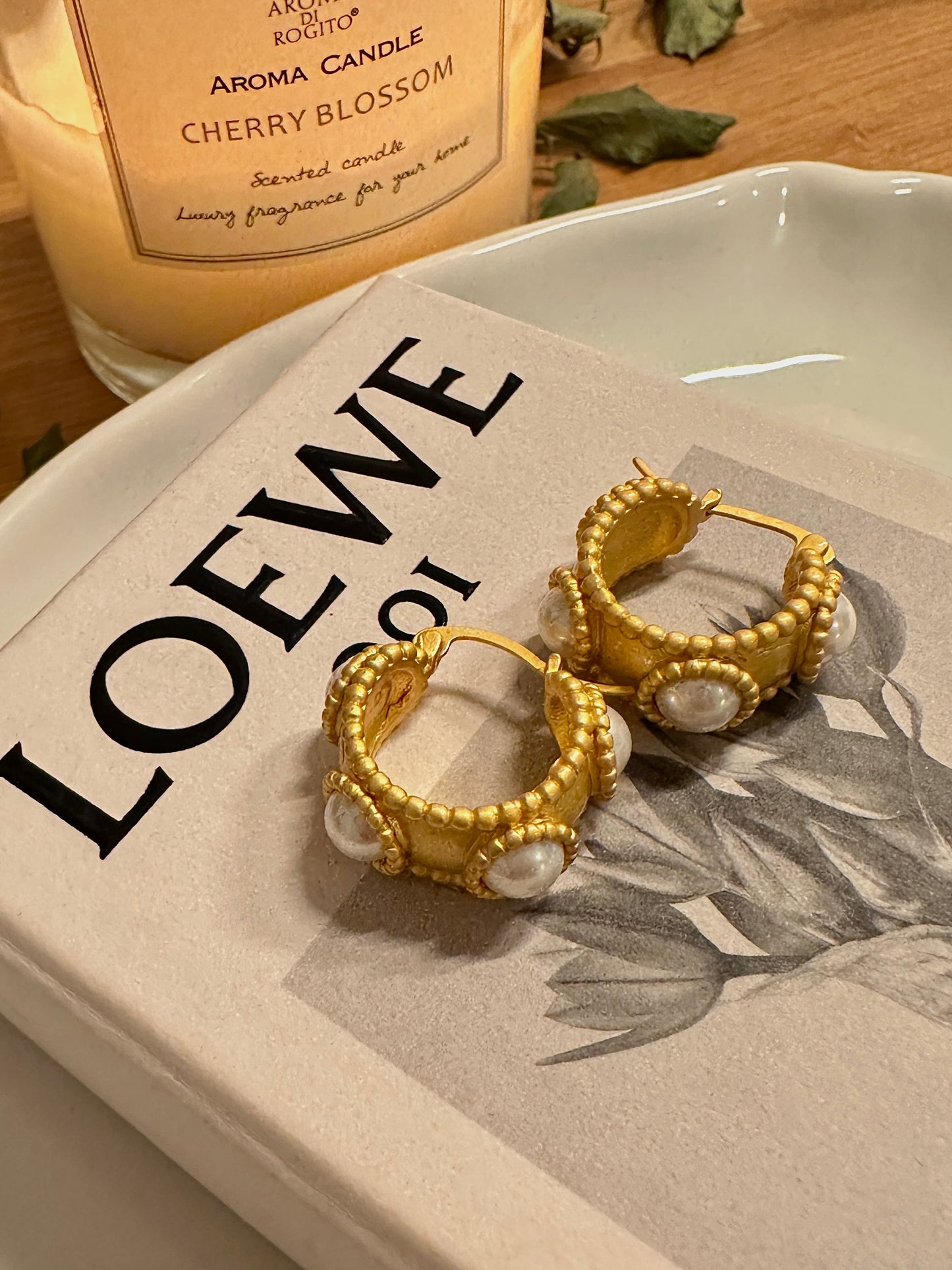 法式复古黄铜珍珠耳环