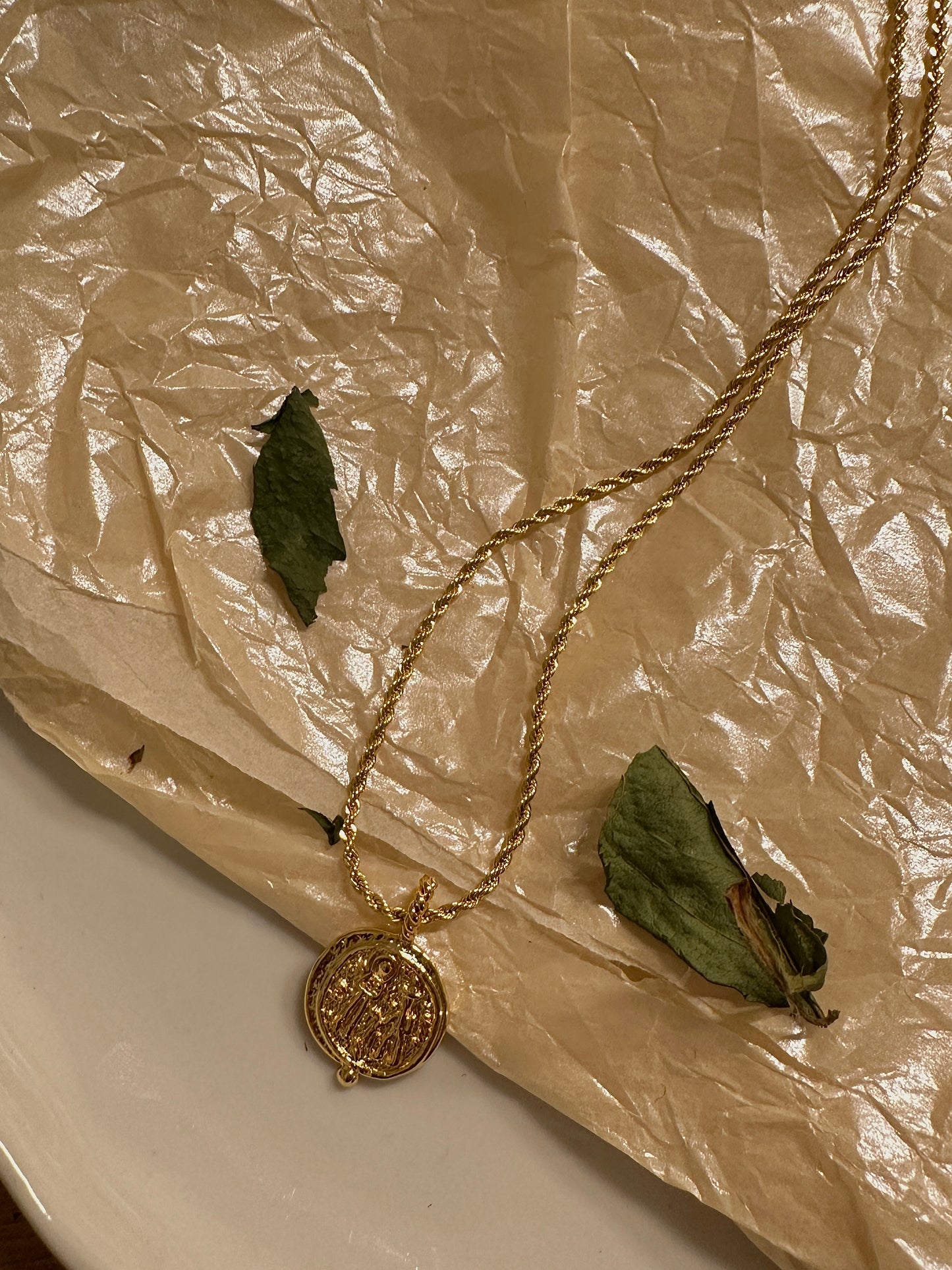 Engraved Necklace with Lucky Ancient Coins