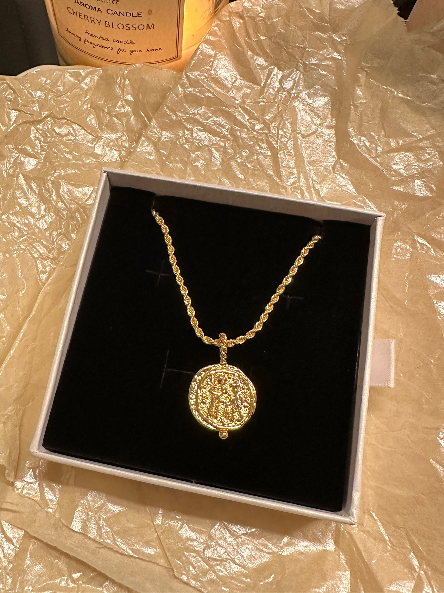 Engraved Necklace with Lucky Ancient Coins