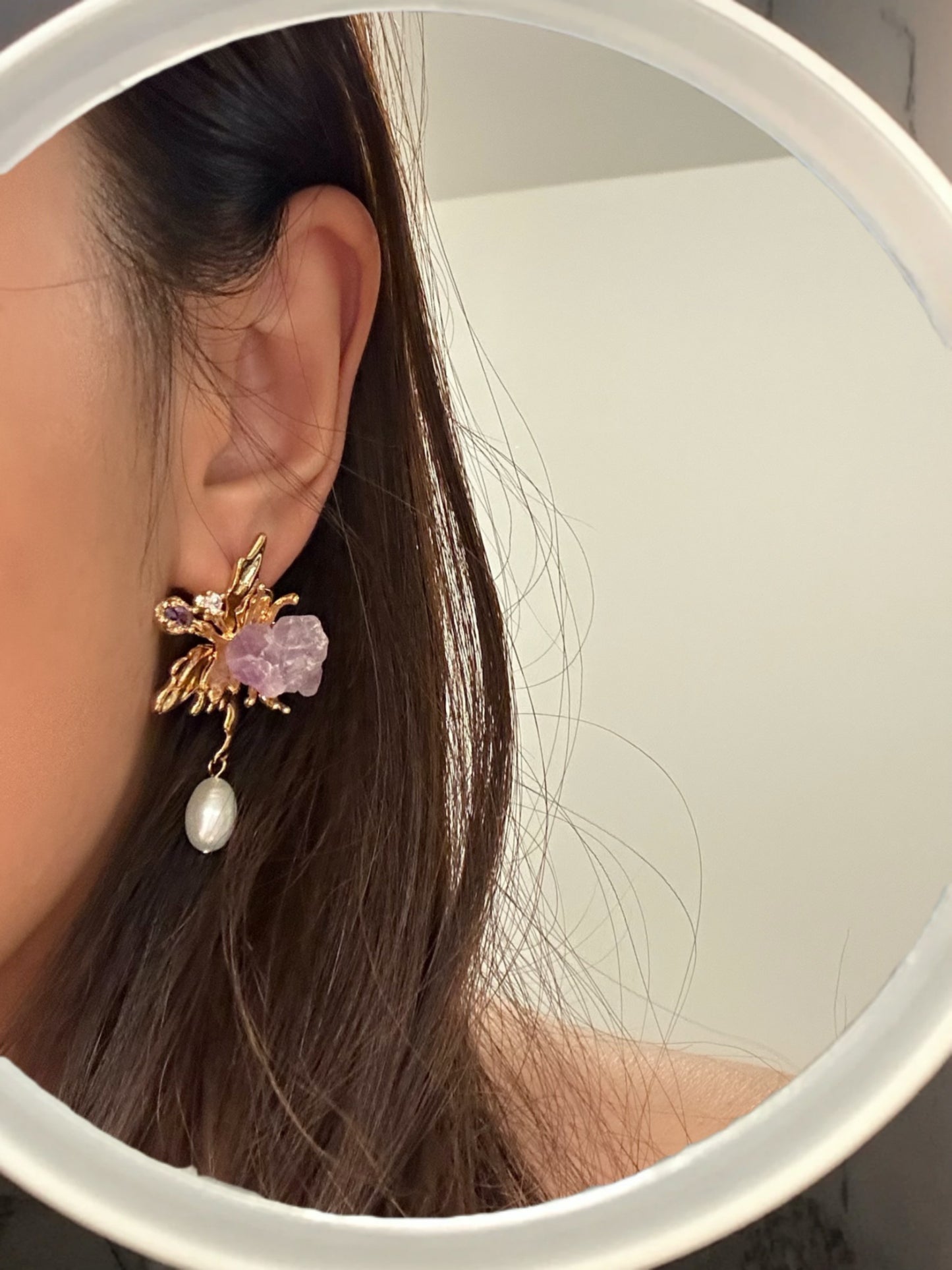 Amethyst Baroque Pearl Earrings
