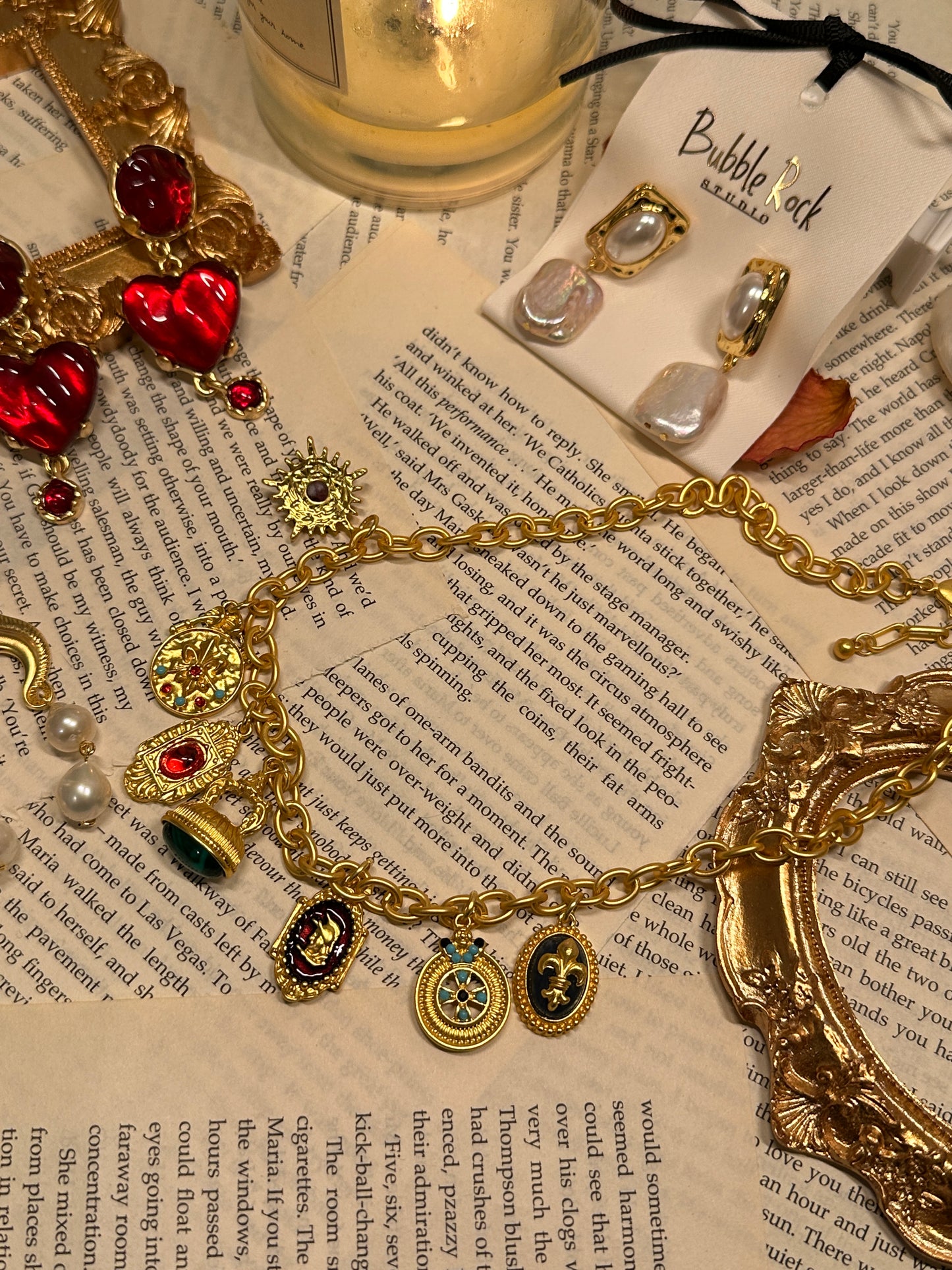 Vintage style colored glazed metal necklace