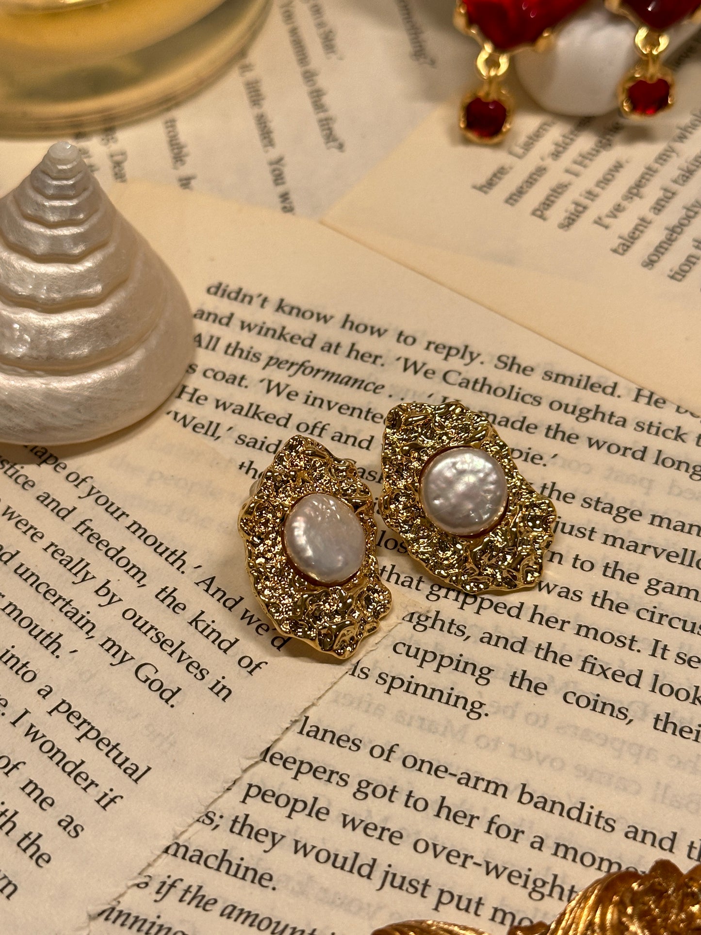 Lava Metal Baroque Pearl Earrings