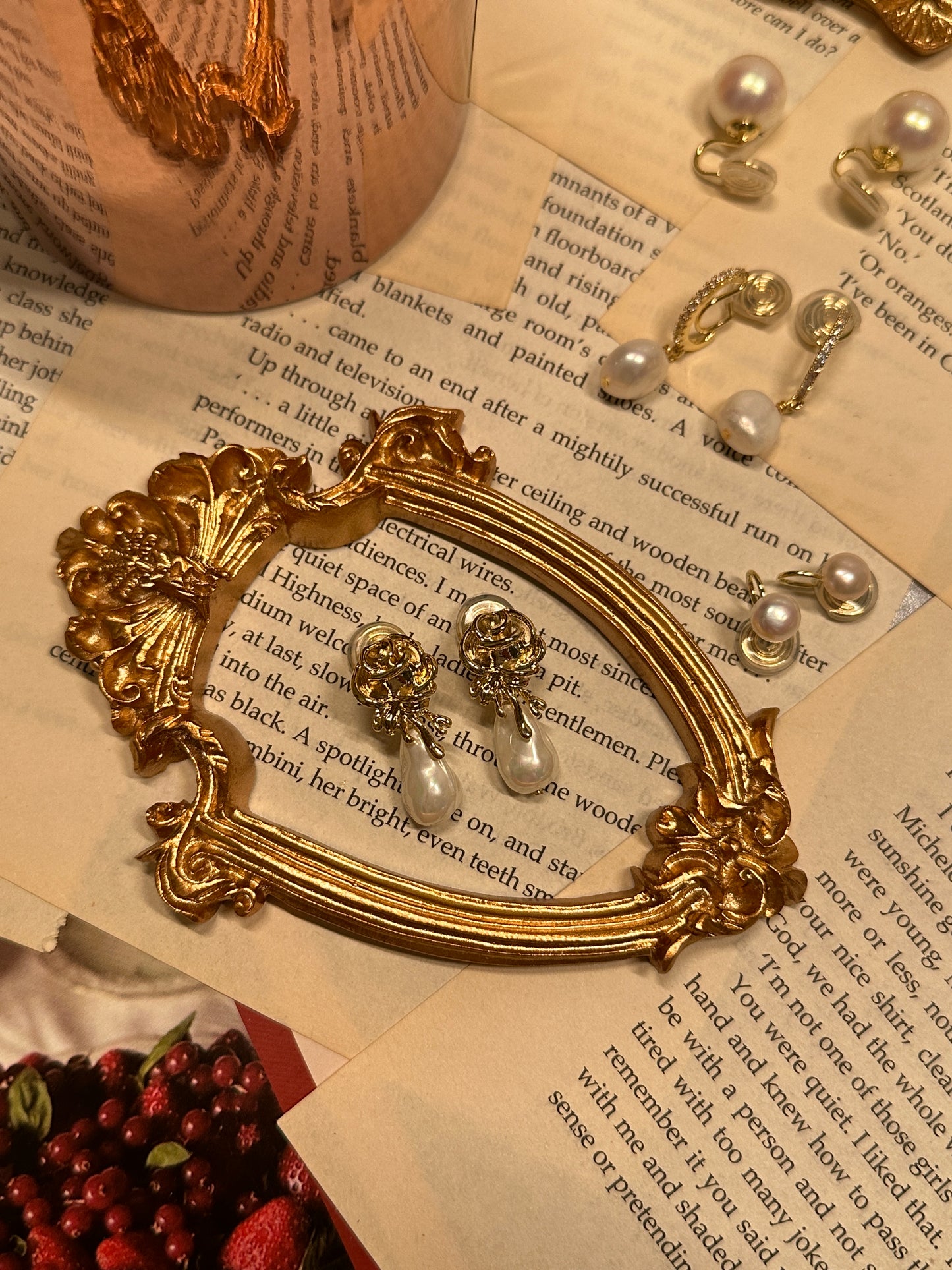 复古玫瑰巴洛克珍珠造型耳环