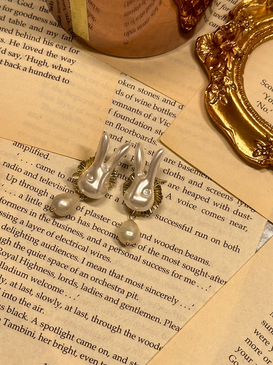 Adorable Bunny and Pearl Earrings