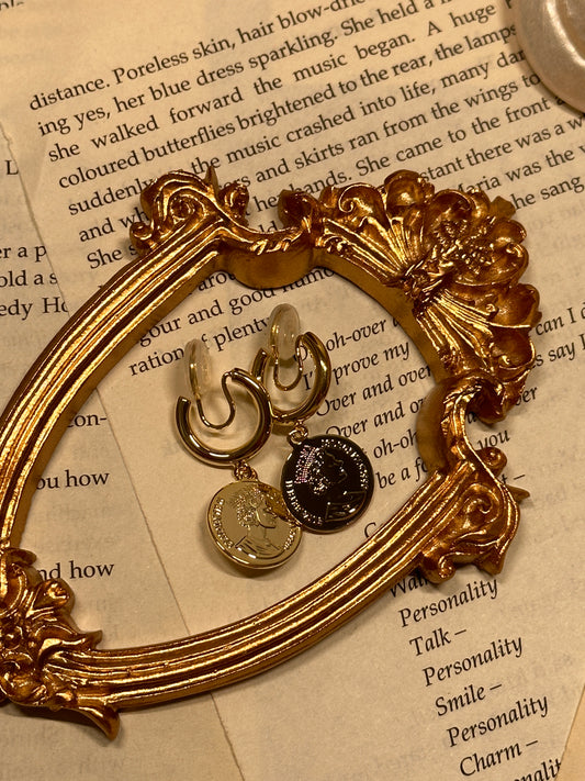 Abstract Character Metal Coin Ear Clips