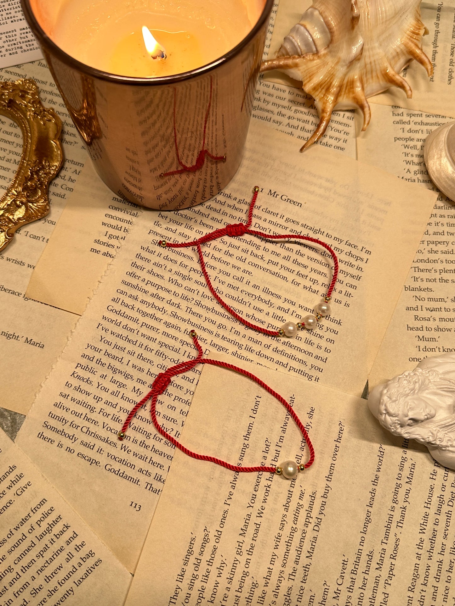 Handmade Little Red Rope Pearl Bracelet