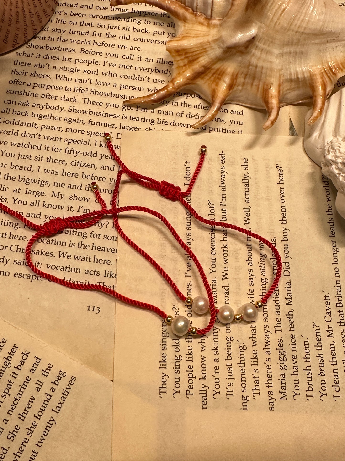 Handmade Little Red Rope Pearl Bracelet