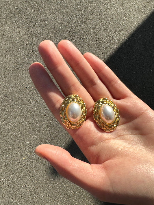 Boucles d'oreilles en perles vintage à barre tressée