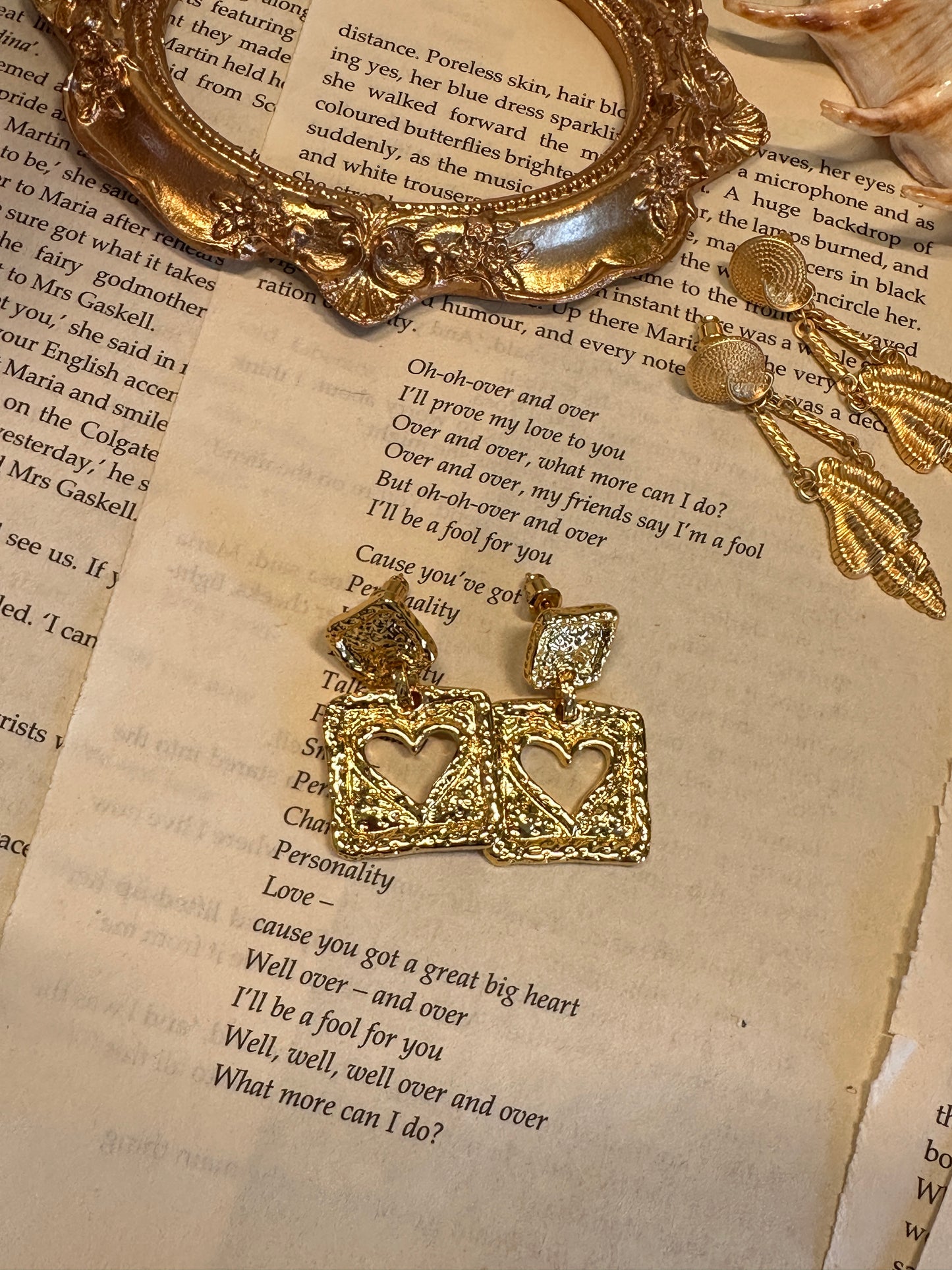 Openworked Heart Antique Gold Earrings