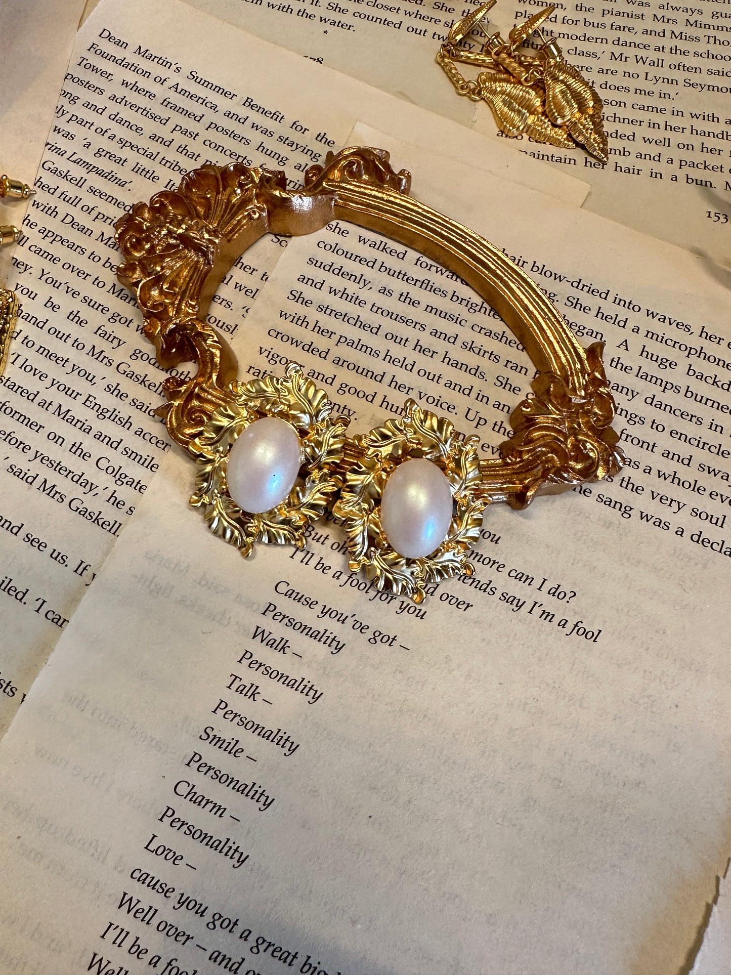 Vintage Style Gold Leaf Pearl Earrings