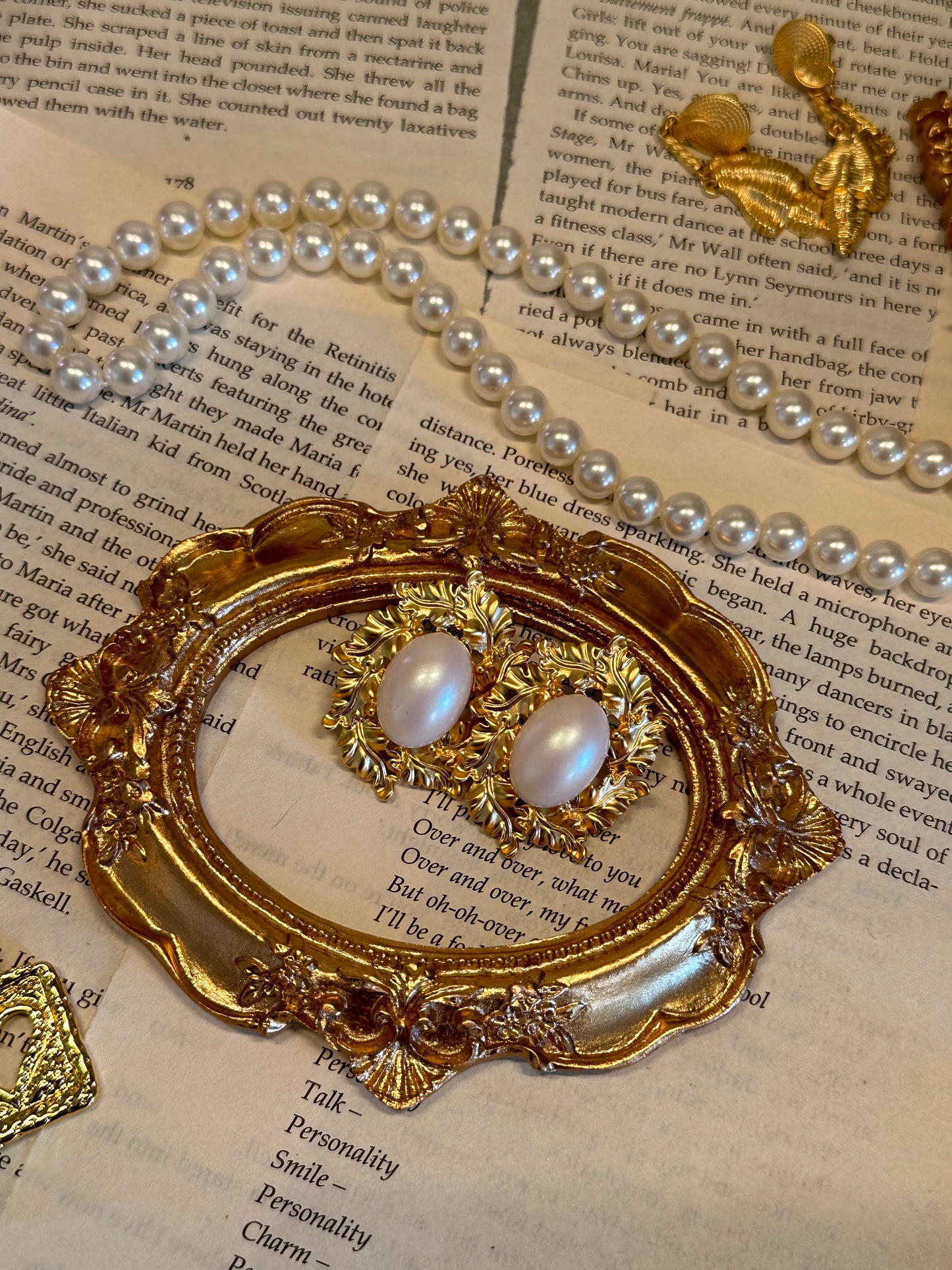 Vintage Style Gold Leaf Pearl Earrings