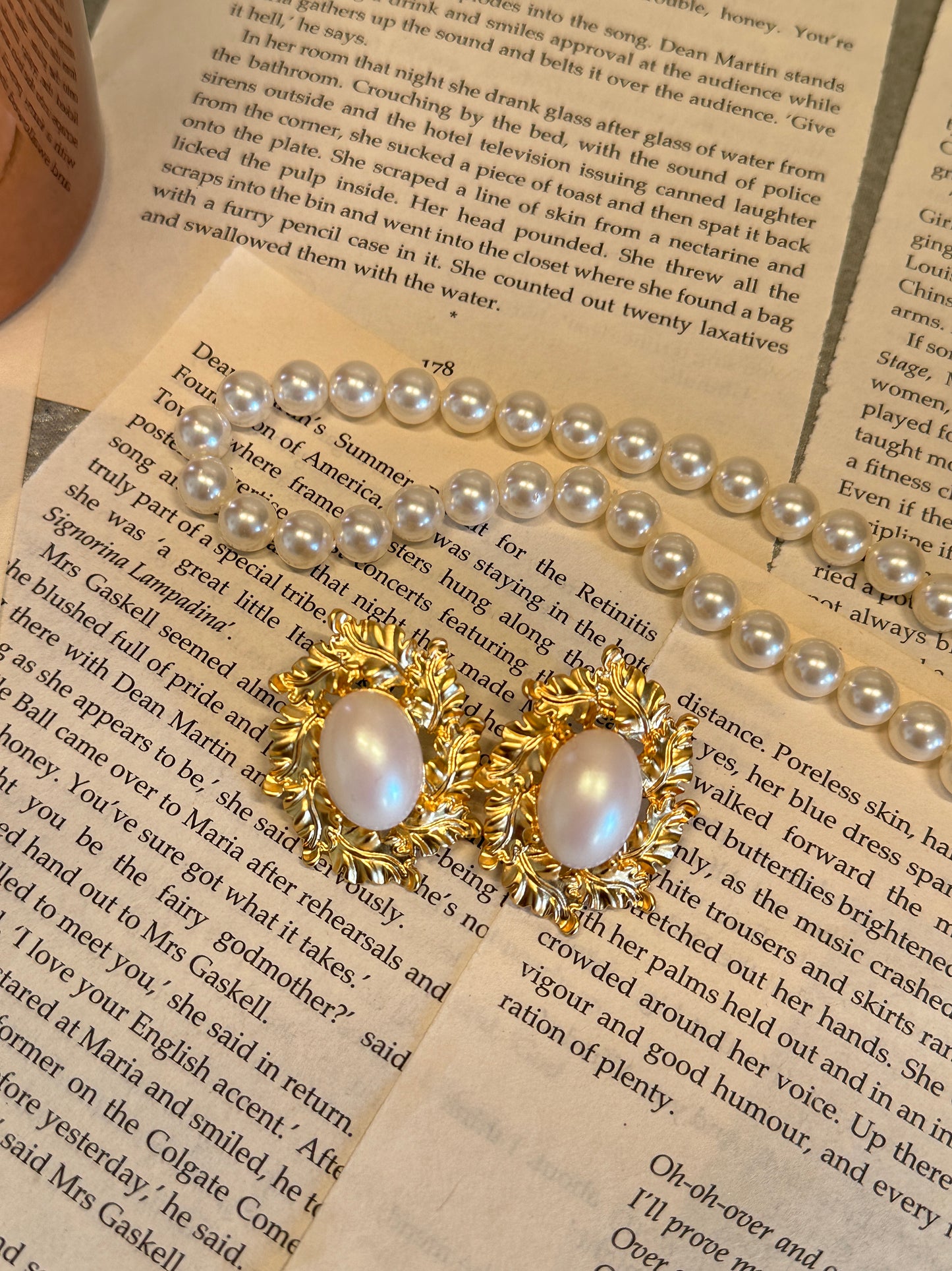 Vintage Style Gold Leaf Pearl Earrings
